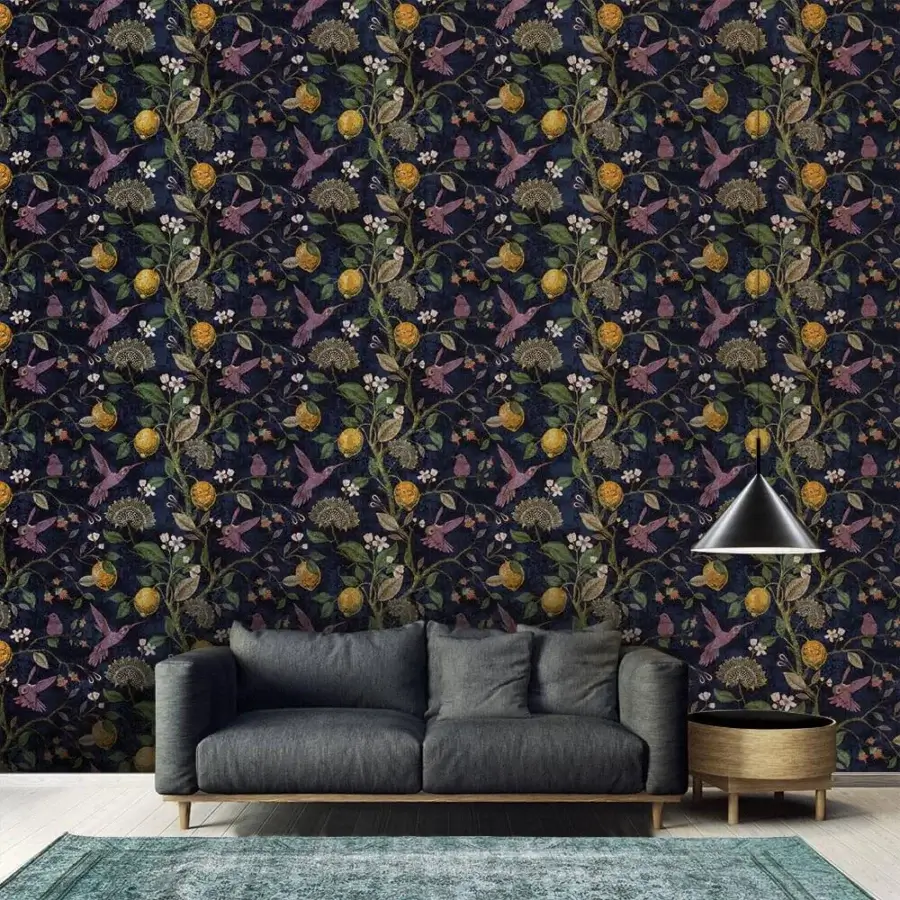 Superior Adriani e Rossi Lemons & Birds wallpaper with colorful botanical design and matte fiberglass base
