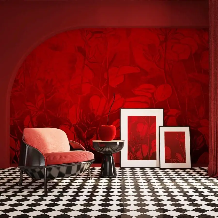 Exquisite Adriani e Rossi Lover wallpaper with ornate red floral design and durable fiberglass base layer