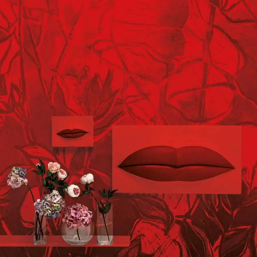 Captivating Adriani e Rossi Lover wallpaper in red with sketched floral and geometric patterns and a fiberglass base