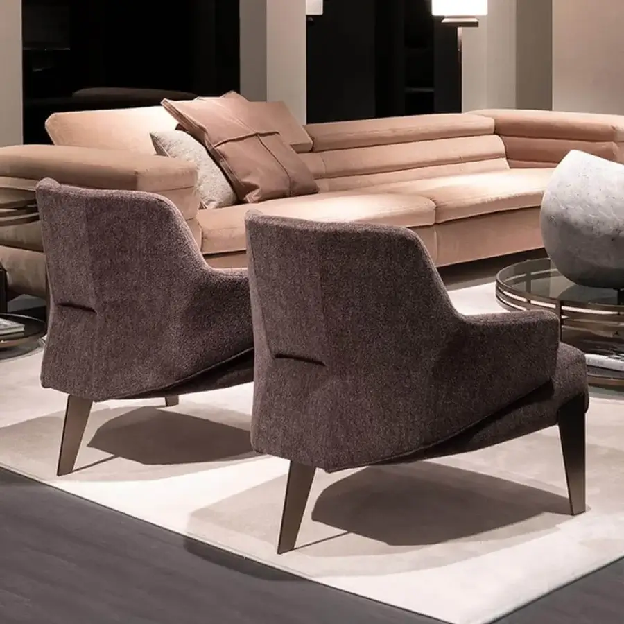 Distinguished Arketipo Nascar lounge chair with dark brown textured fabric upholstery and black nickel metal structure