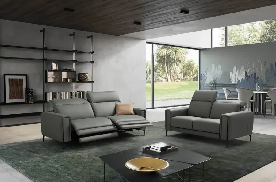 Exclusive Egoitaliano Gary sofa with textured gray synthetic upholstery and dark epoxy powder-coated metal legs