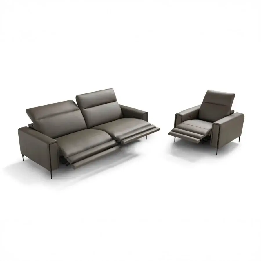 Elegant Egoitaliano Gary sofa with gray-brown fabric upholstery, dark metal legs and a powder epoxy finish