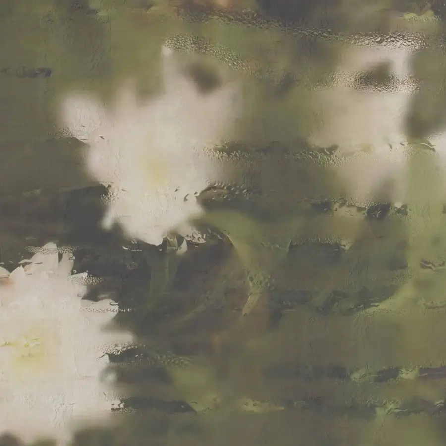 Exceptional Adriani e Rossi Clear wallpaper with blurred water lilies in muted greens and beige, crafted with a durable fiberglass finish