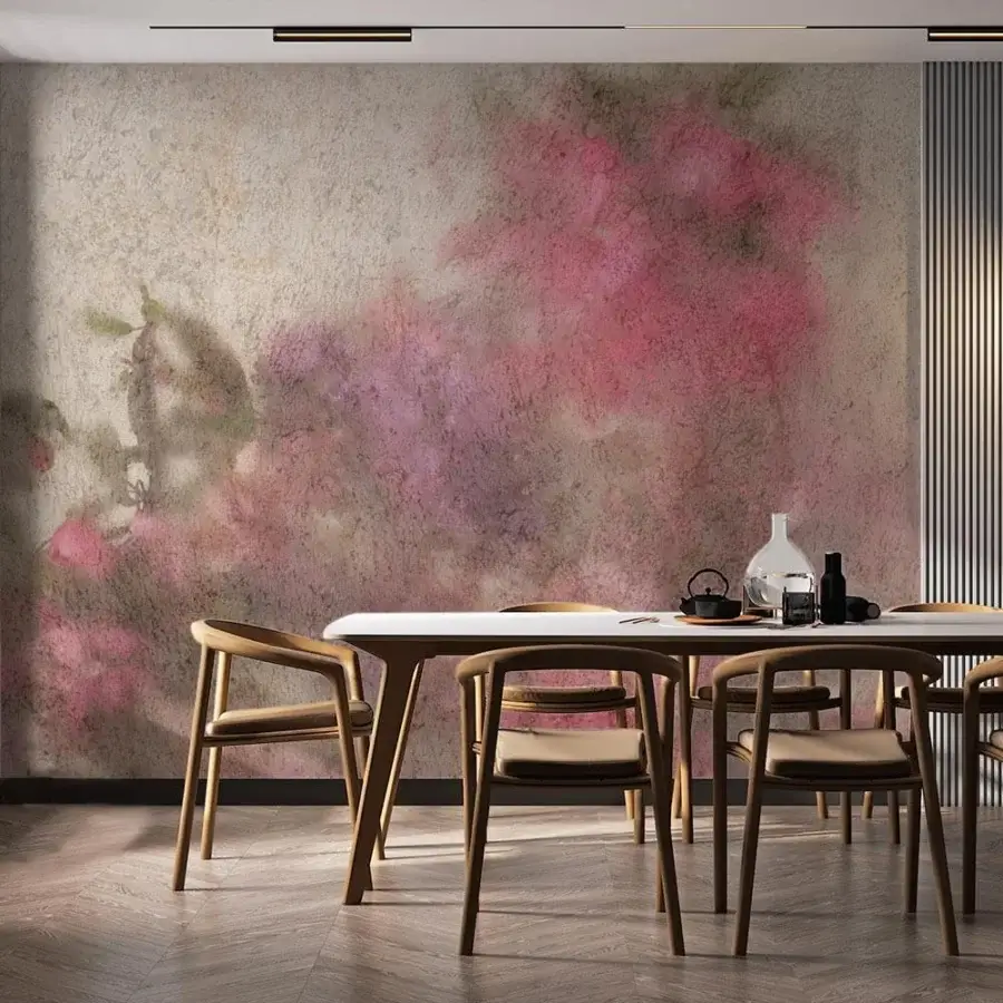 Exceptional Adriani e Rossi Souvenir wallpaper with soft floral design in muted rose pink and dusty grey tones with fiberglass backing and matte finish