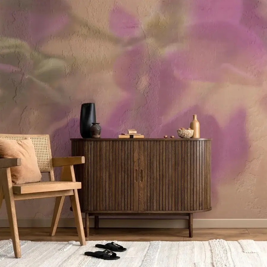 Exceptional Adriani e Rossi Violet wallpaper with abstract floral artistry in soothing violet and rose hues with fiberglass finish