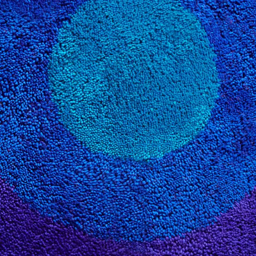 Distinguished Amini Romantica-Circle rug hand-tufted in New Zealand wool with violet to turquoise gradient and clipped carved finish