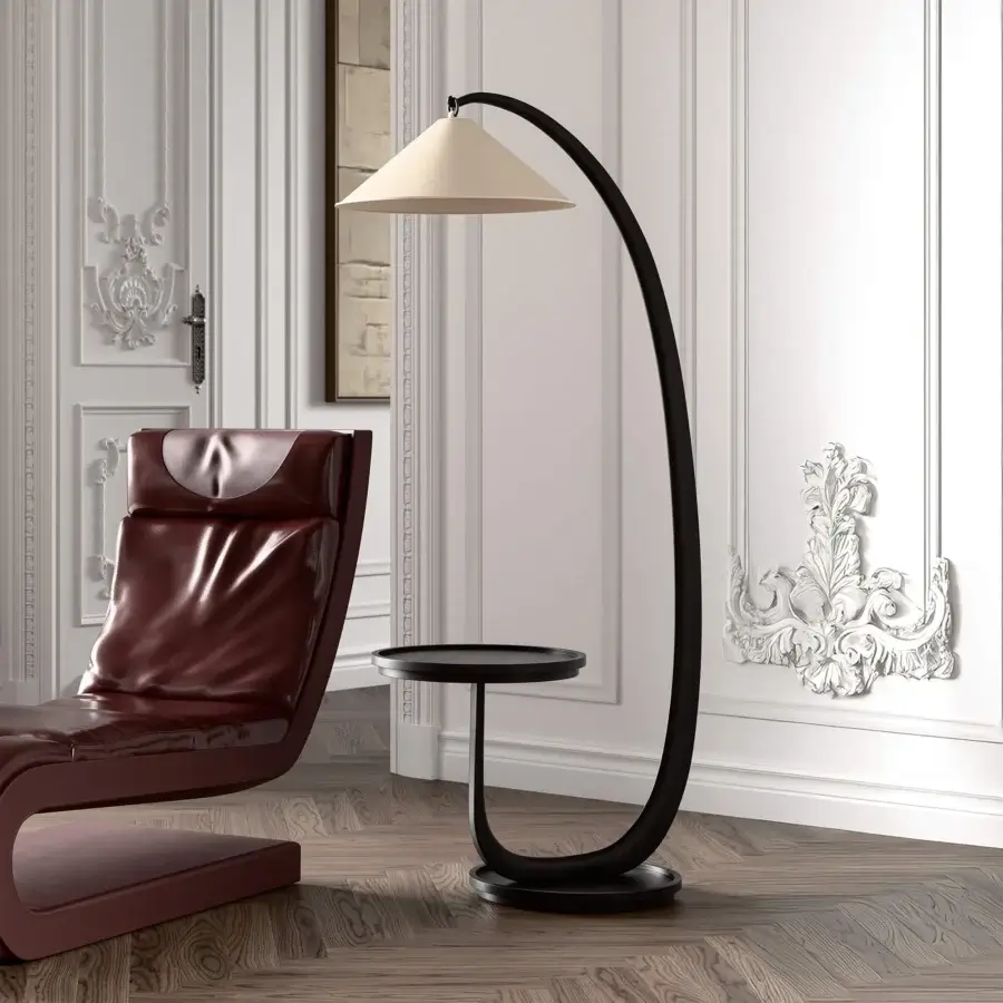 Distinguished Mascheroni Super G side table with lamp crafted in wood with matte charcoal gray finish