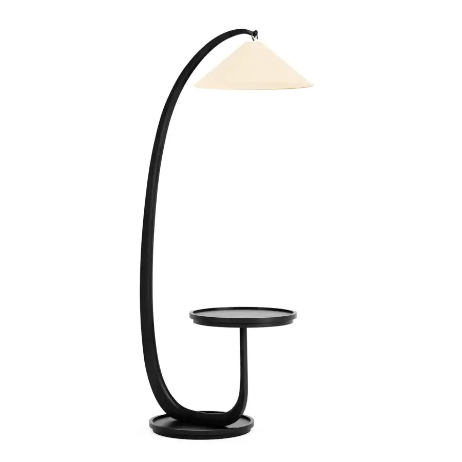 Exceptional Mascheroni Super G side table with lamp crafted in wood with a dark gray frame and off-white conical lampshade