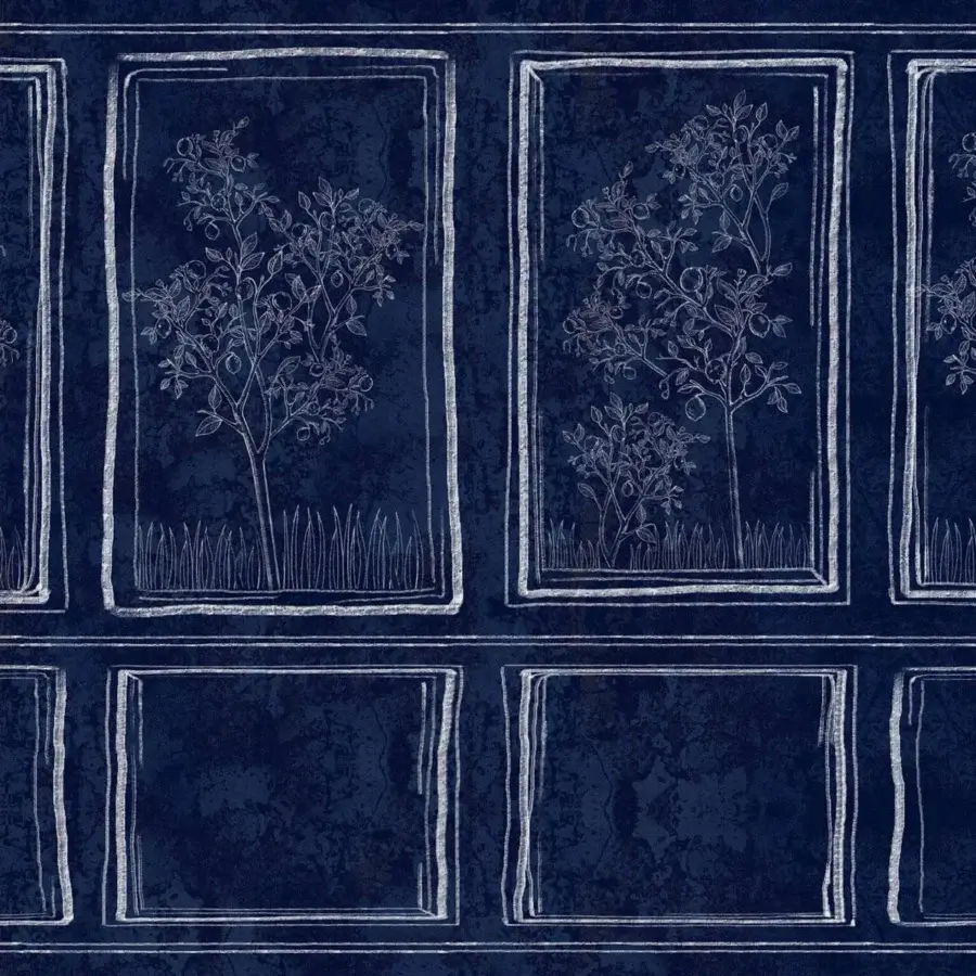 Exceptional Adriani e Rossi Drawn Lemons wallpaper in navy with sketched botanical illustrations and premium fiberglass base finish