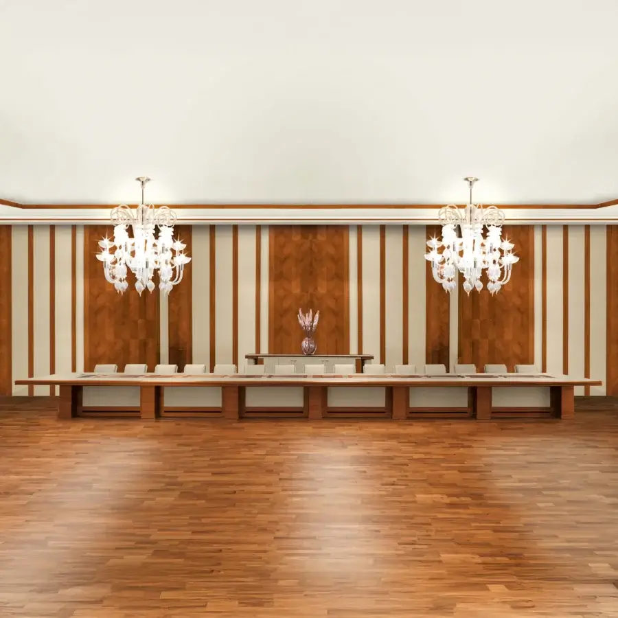 Sophisticated Mascheroni Giubileo conference table with smooth leather tabletop and satin sheen multilayer wood briar construction