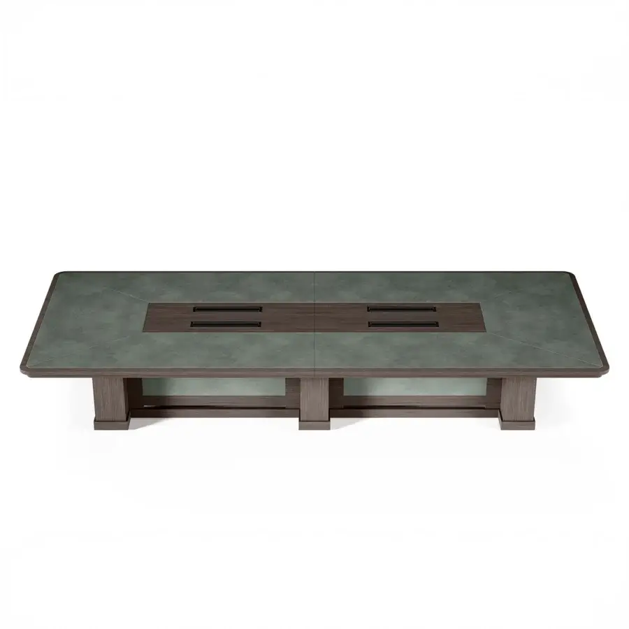 Distinguished Mascheroni Giubileo conference table with exquisite leather over multilayer wood and briar, finished with a satin sheen