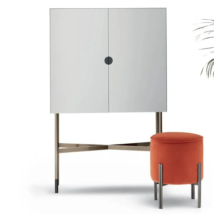 Distinguished Bontempi Madison bar cabinet with light gray synthetic body and brushed metal frame, including sensor lighting
