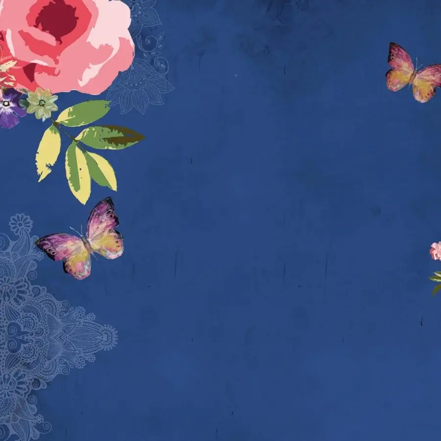Distinguished Adriani e Rossi Ken wallpaper in navy with pink, yellow, purple floral artistry and soft touch finish