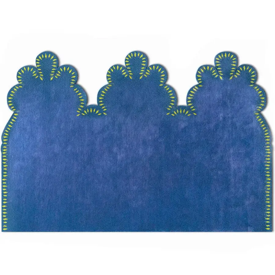 Distinguished Egoitaliano Merlino rug with deep blue wool and vibrant yellow stitching, exhibiting a textured matte finish