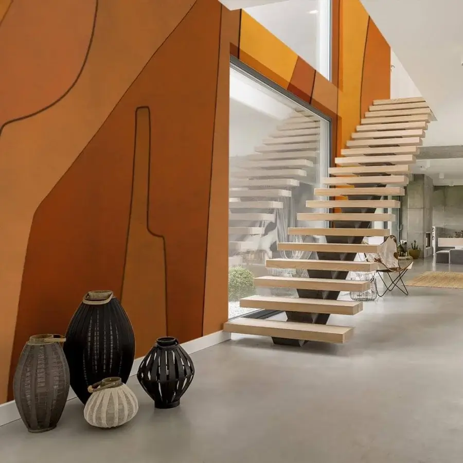 Distinguished Adriani e Rossi Geom Herm wallpaper with contemporary abstract expressionist design in terracotta tones and a fiberglass base