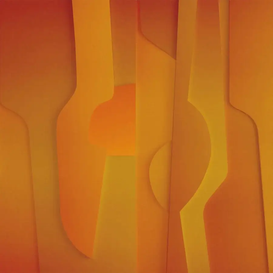 Exclusive Adriani e Rossi Threedi Herm wallpaper with abstract design in warm orange and golden yellow fiberglass material with textured finish