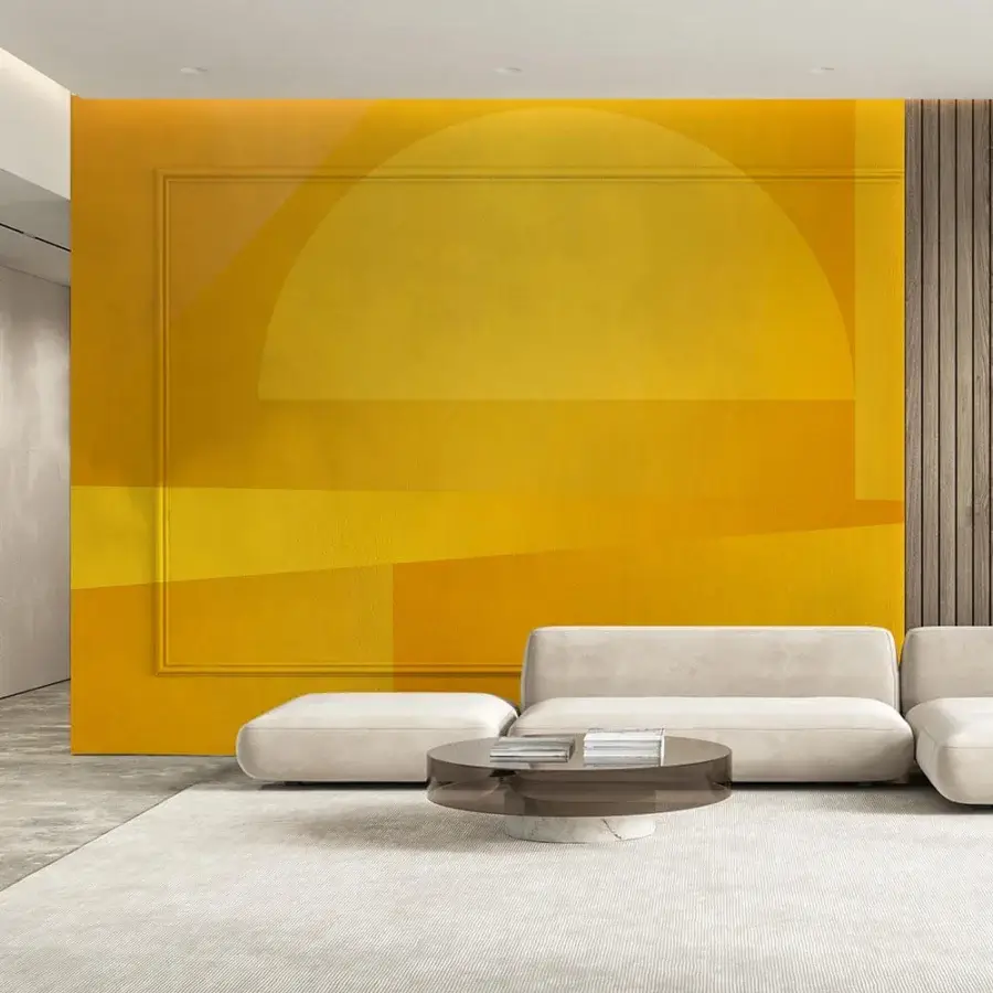 Distinguished Adriani e Rossi Ego Herm wallpaper presents abstract geometric forms in vibrant yellow with soft-touch texture
