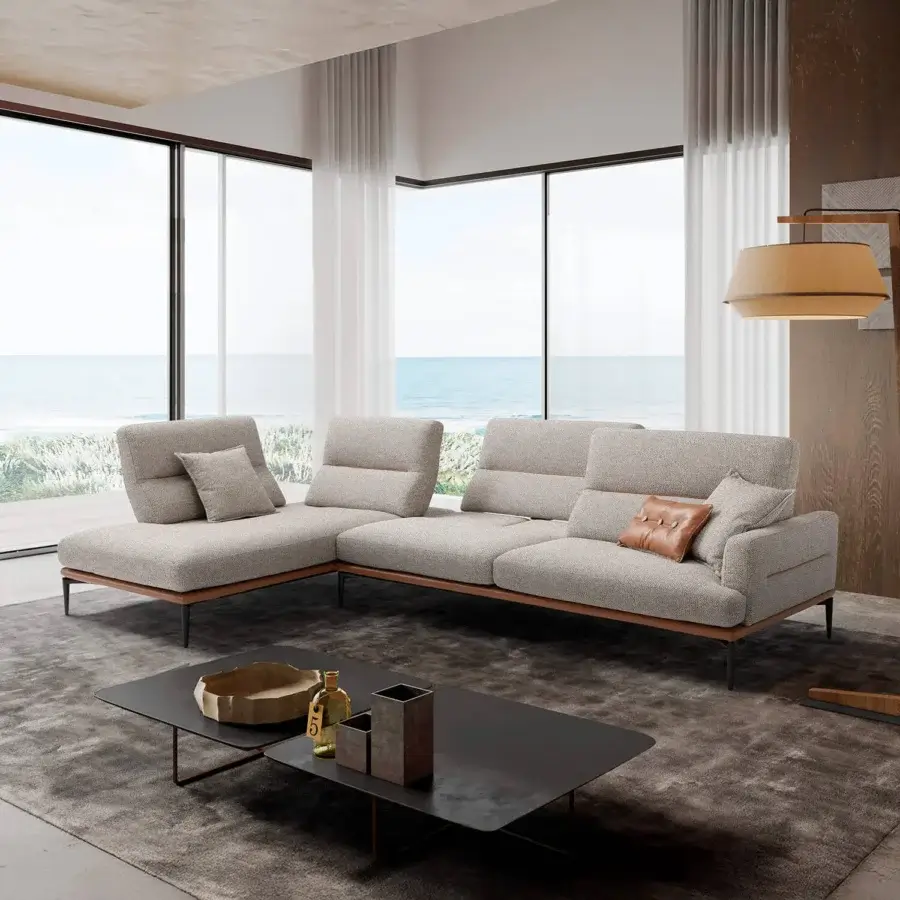 Distinguished Egoitaliano Feng sectional with light gray woven textile upholstery and skilled Italian construction