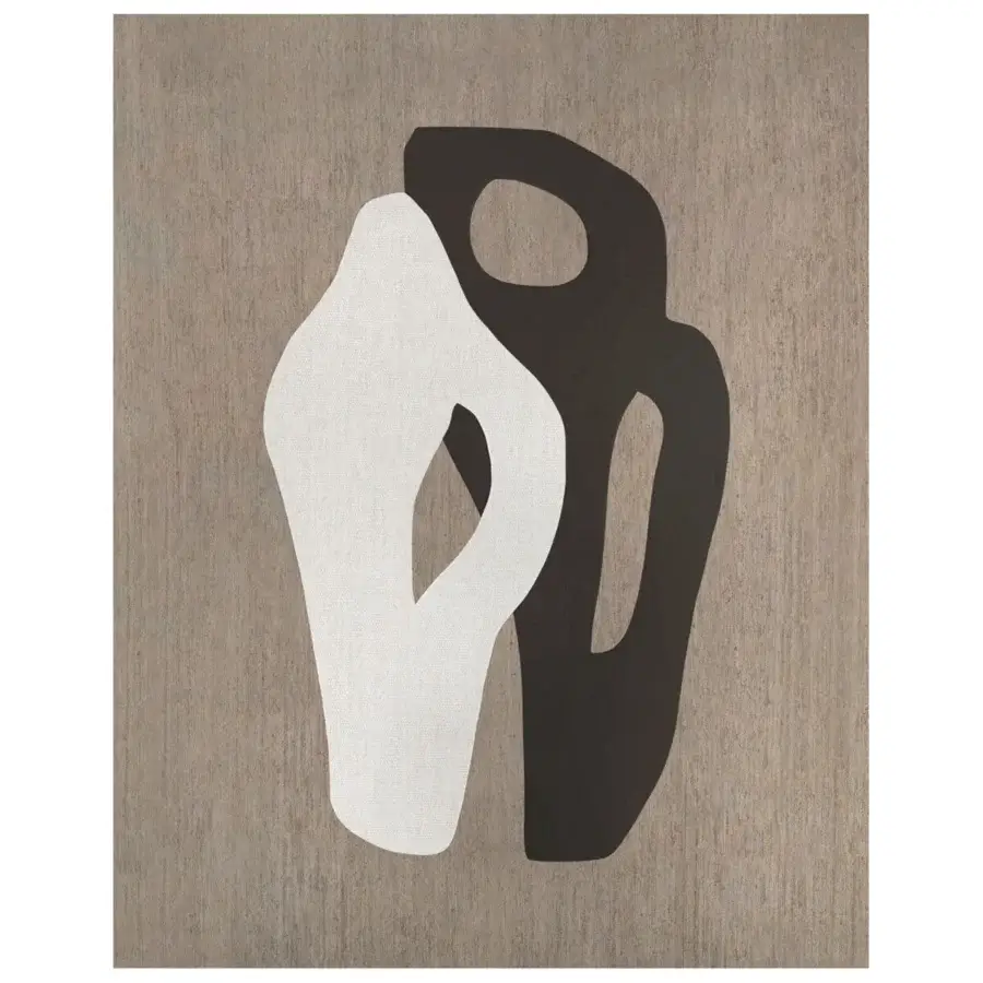 Distinguished Amini Jean rug woven with soft wool in ivory, dark grey, and brown exhibiting abstract organic shapes with a hand-clipped finish