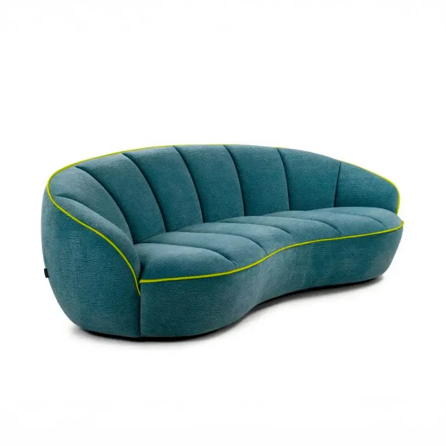 Sophisticated Egoitaliano Shai sofa upholstered in textured bi-elastic fabric with yellow accents and polyurethane foam cushioning