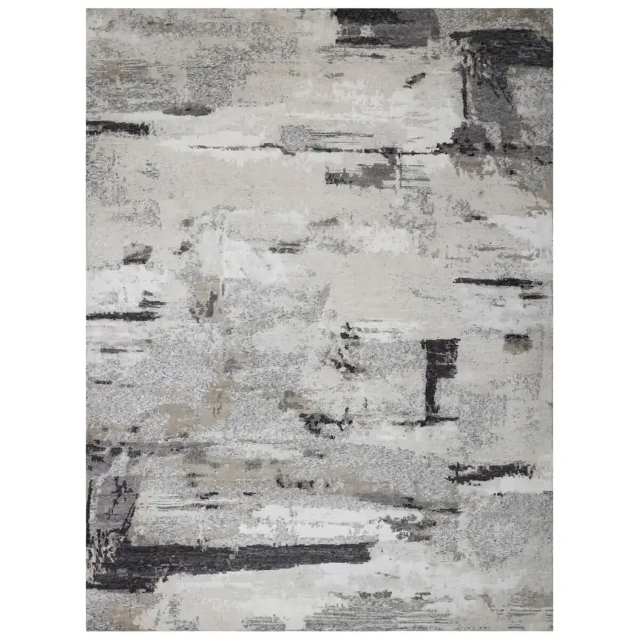Exceptional Amini Pangea rug hand-knotted with wool and bamboo silk in a monochromatic gray palette with a carved finish