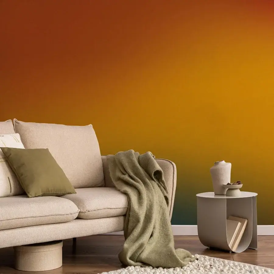Exceptional Adriani e Rossi Nuance Herm wallpaper in gradient orange, yellow and teal-green with a matte fiberglass base