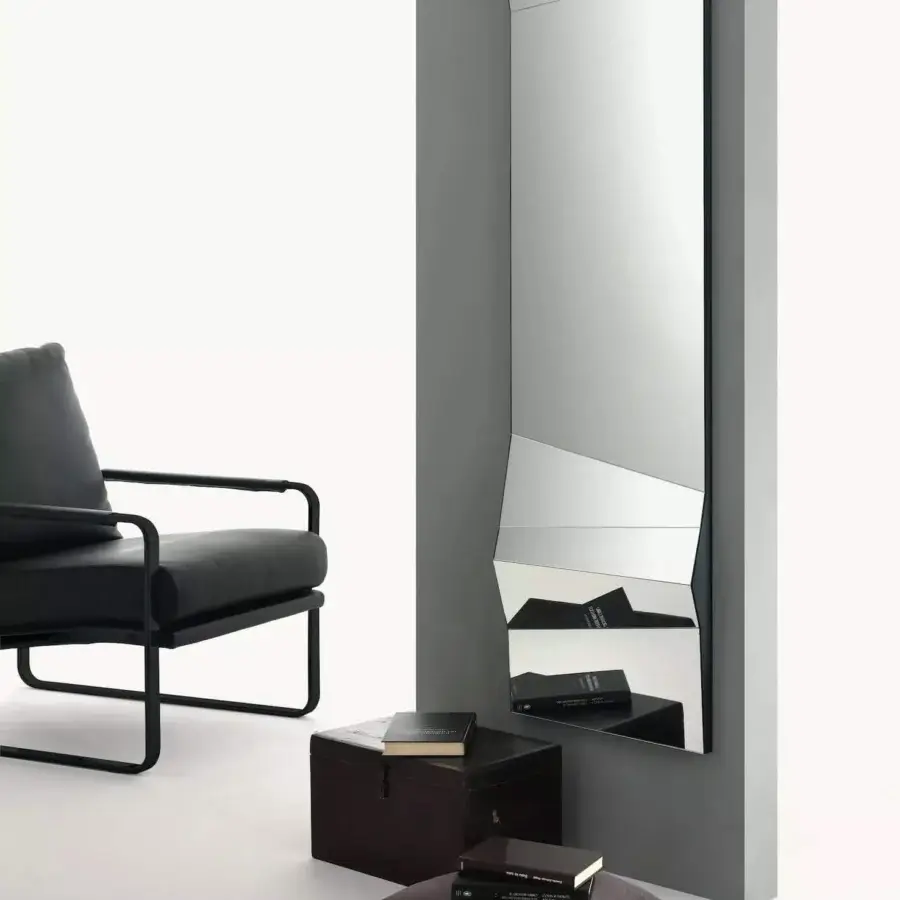 Elegant Bontempi Illusion mirror crafted in Italy with reflective glass and matte metal frame exhibiting an illusionary effect