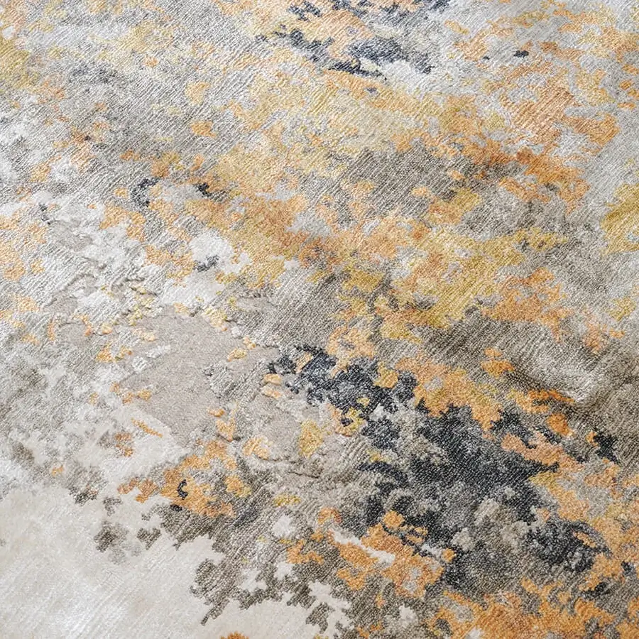 Exceptional Amini Pangea Geo rug crafted in wool and bamboo silk with a hand-washed, clipped, and carved finish