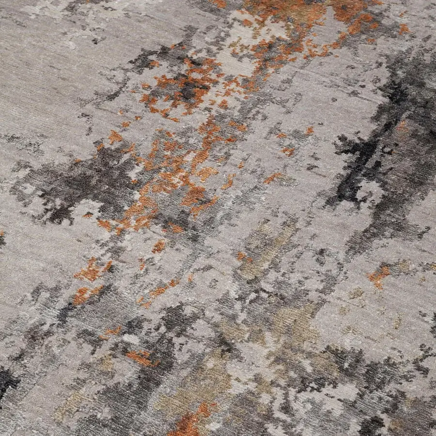 Lavish Amini Pangea Geo rug woven in wool and bamboo silk with hand-washed, clipped, and carved detailing
