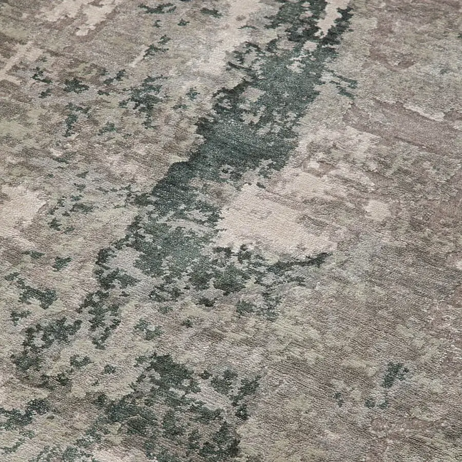 Distinguished Amini Pangea Geo rug hand-knotted in wool and bamboo silk with a clipped, carved finish