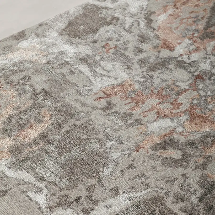Exceptional Amini Pangea Geo rug hand-knotted in luxurious wool and bamboo silk with a clipped, carved finish
