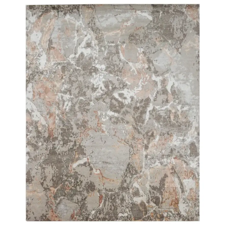Superior Amini Pangea Geo rug hand-knotted in wool and bamboo silk with geological shapes and a hand-washed finish