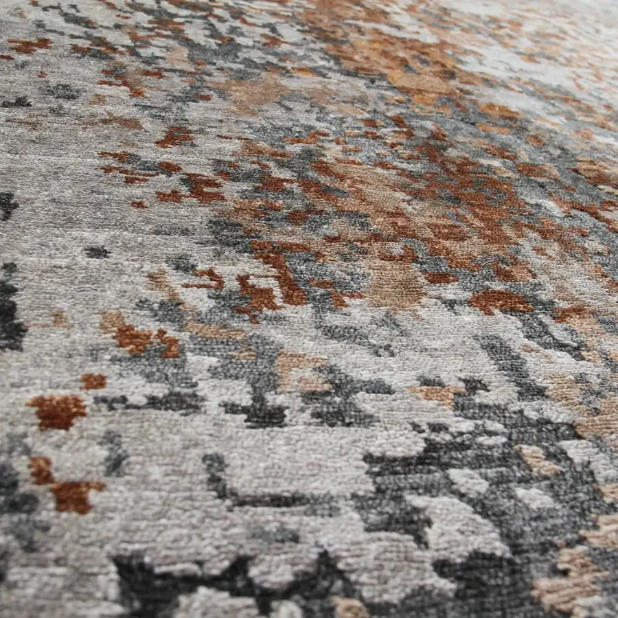 Distinguished Amini Pangea Geo rug hand-knotted in wool and bamboo silk with a subtly distressed, organic pattern and refined finish