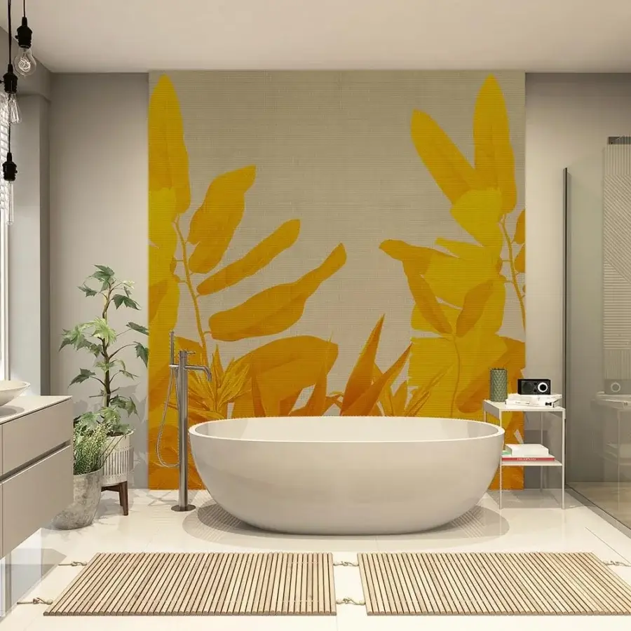 Superior Adriani e Rossi Tropicana Herm wallpaper with stylized tropical plants against textured beige and soft-touch finish