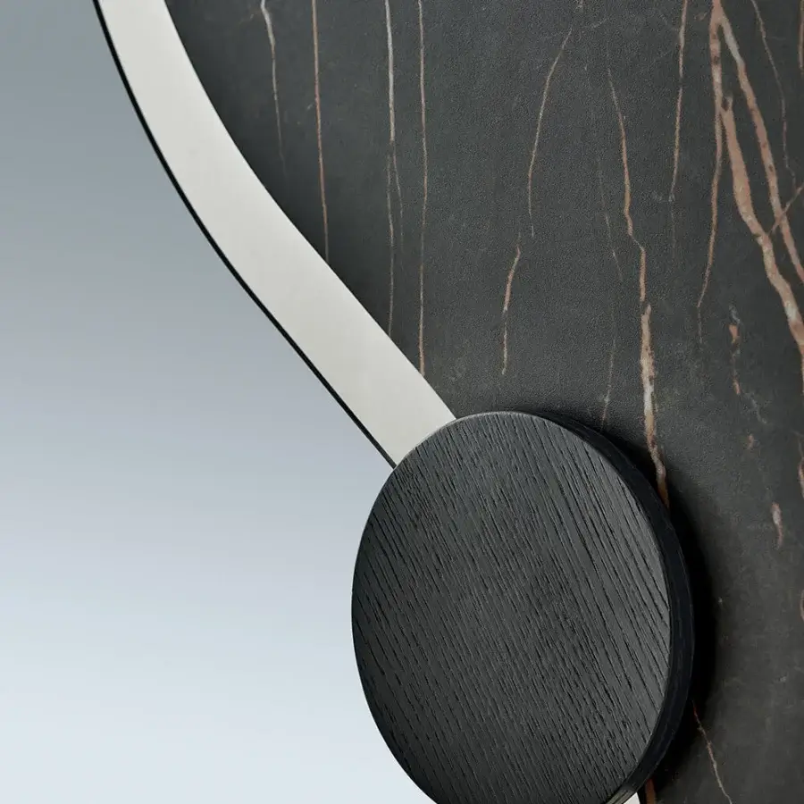 Exceptional Bontempi Luxor mirror crafted in Italy with light satin metal and contrasting matte wood detail