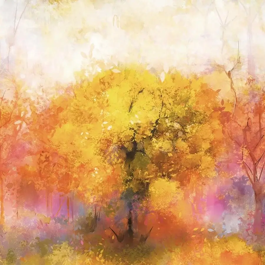 Exceptional Adriani e Rossi Tree Painting wallpaper with impressionistic autumn foliage in golden yellow and fiberglass base