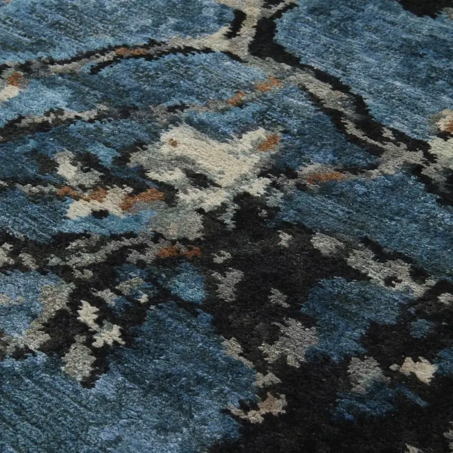 Distinguished Amini Vincent rug crafted from pure silk in deep blue with cream and beige floral motifs and hand-washed finish
