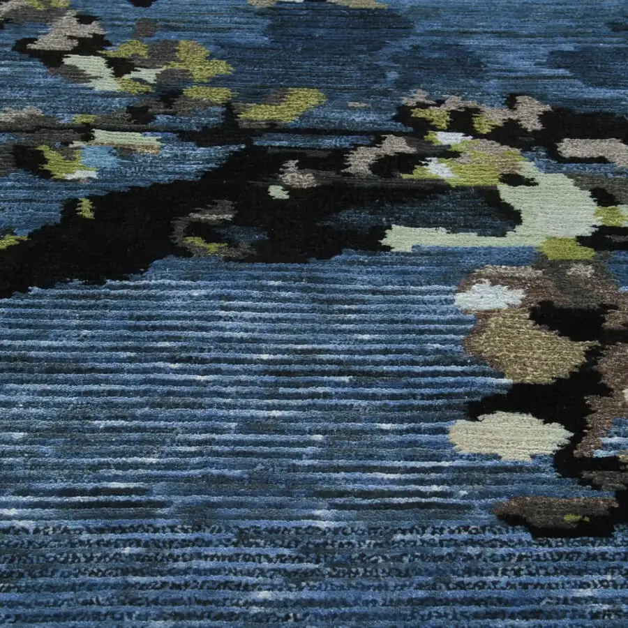 Distinguished Amini Vincent rug crafted from pure silk in deep blue with abstract organic design and meticulous hand washing