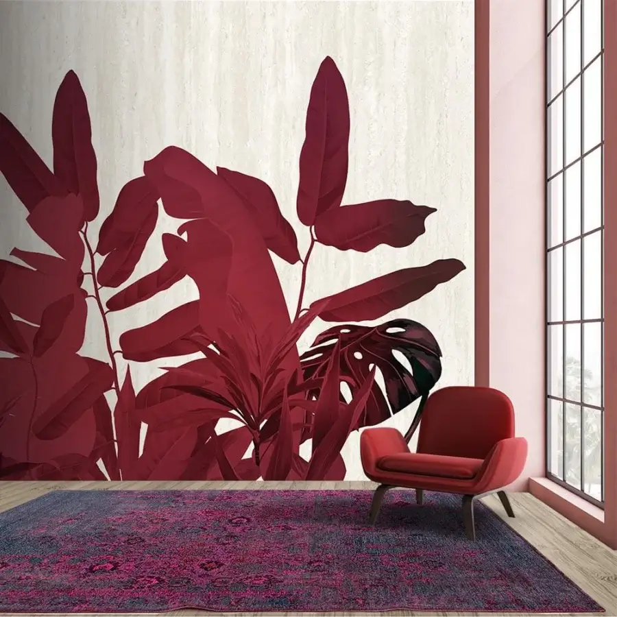 Distinguished Adriani e Rossi Tropicana Trend wallpaper with burgundy stylized foliage on a fiberglass base