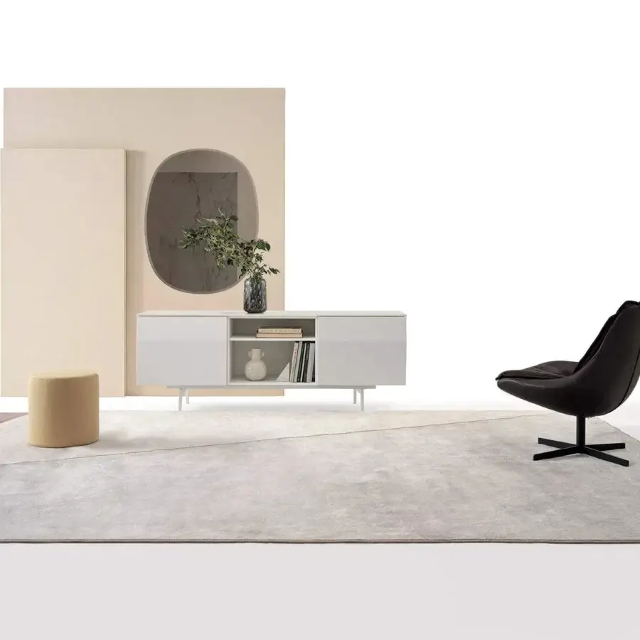 Distinguished Bontempi Renoir mirror with elegantly shaped frame and light-colored wood in a subtle satin finish