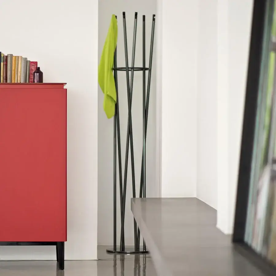 Distinguished Bontempi Hula coat rack crafted with slender metal rods in a dark minimalist aesthetic with a smooth matte finish