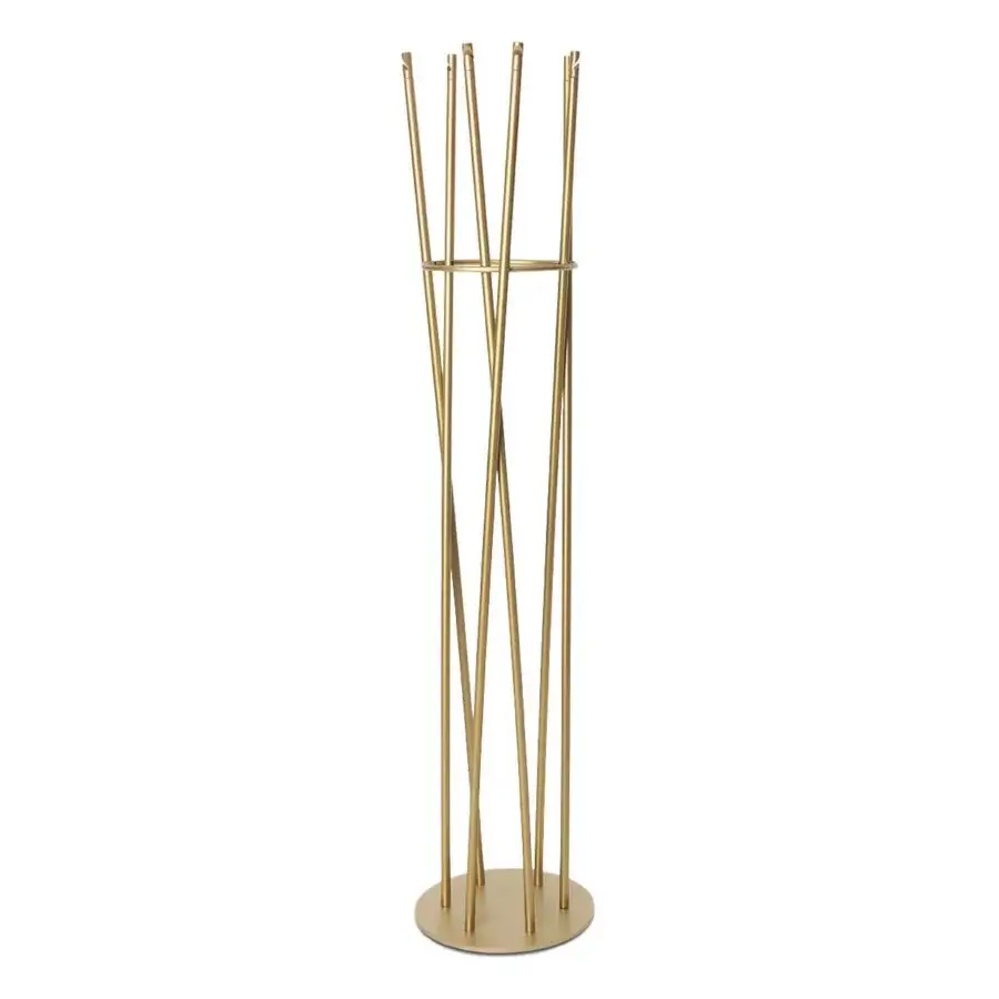 Superior Bontempi Hula coat rack crafted with slender metal rods in satin gold finish offering a contemporary silhouette