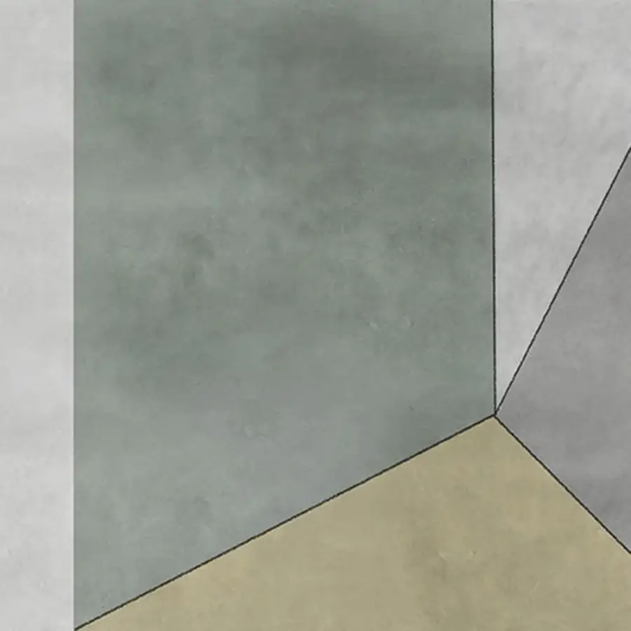 Architectural Adriani e Rossi Caleido wallpaper with geometric design in green, gray, and beige textile base layer