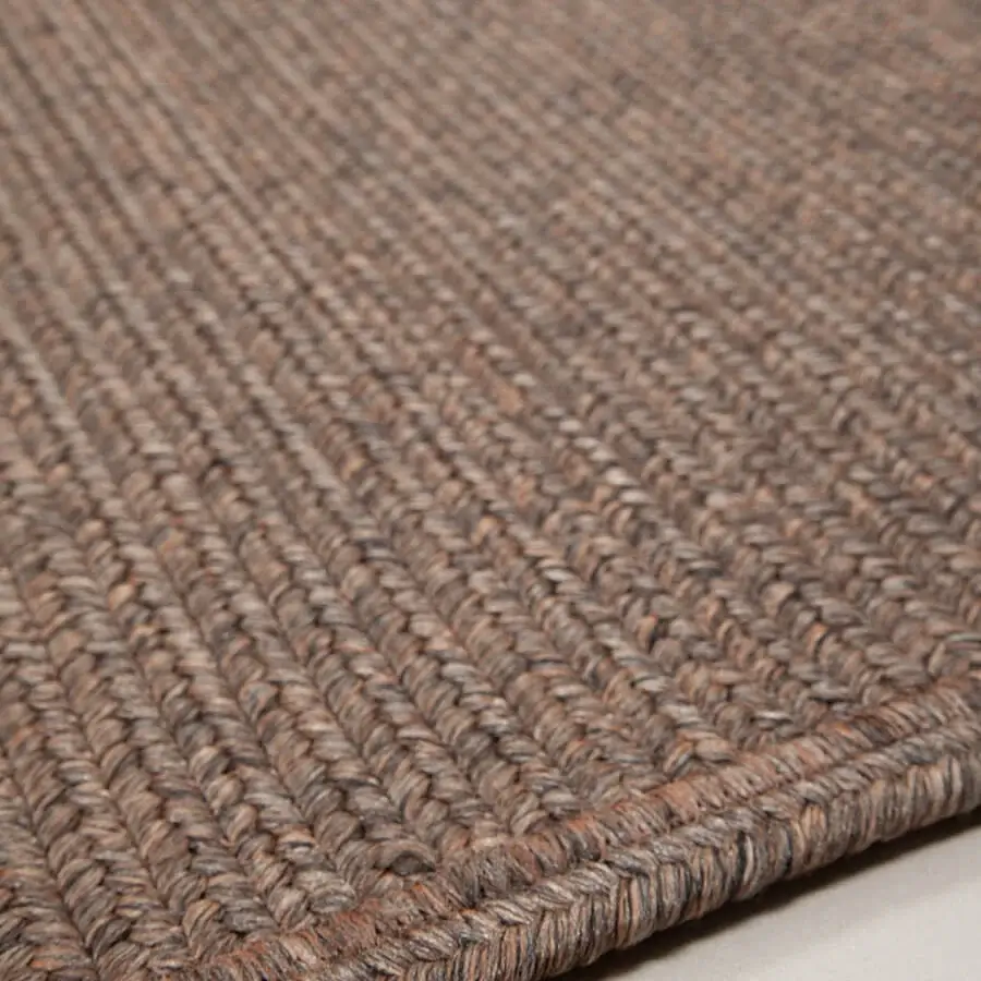 Exceptional Amini Plain rug hand-braided in India with polypropylene, viscose, and polyester, exhibiting a heathered earthy brown finish