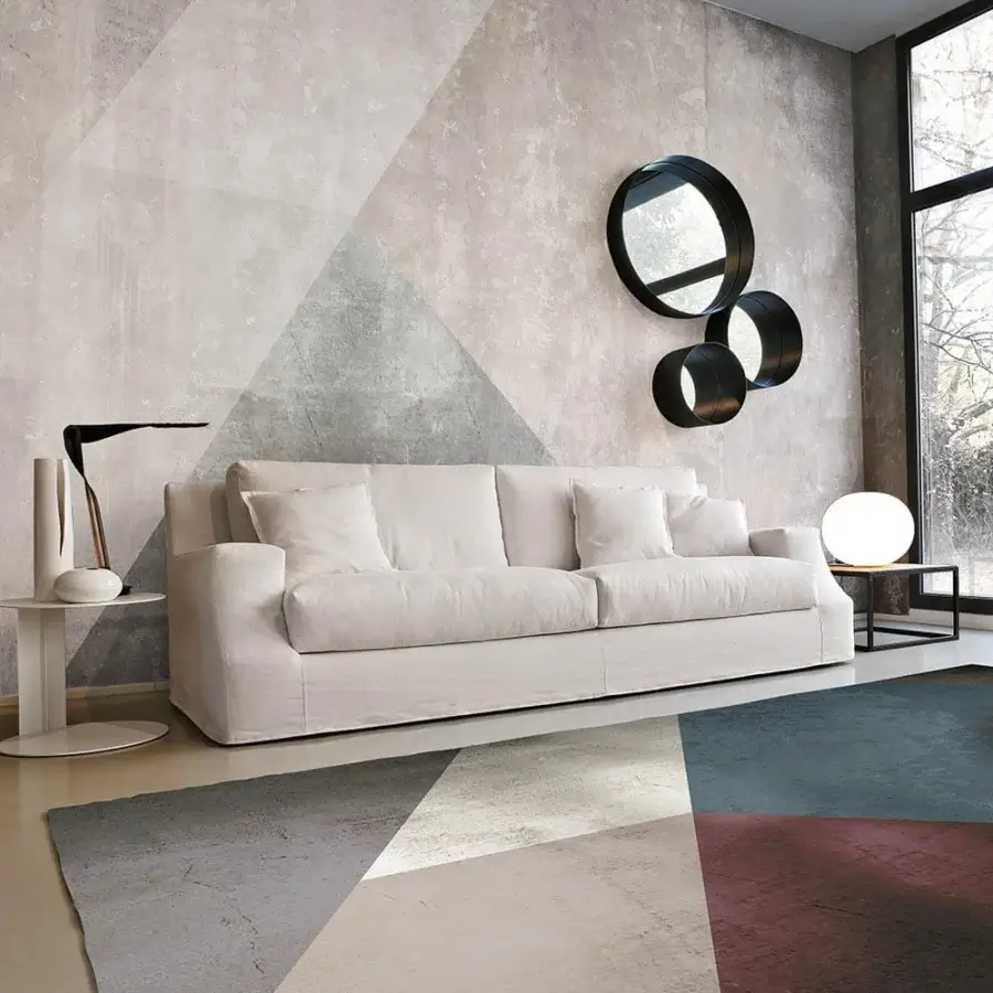 Superior Adriani e Rossi Geometric Wallpaper with abstract intersecting shapes in muted grays and beige tones with a textured fiberglass base