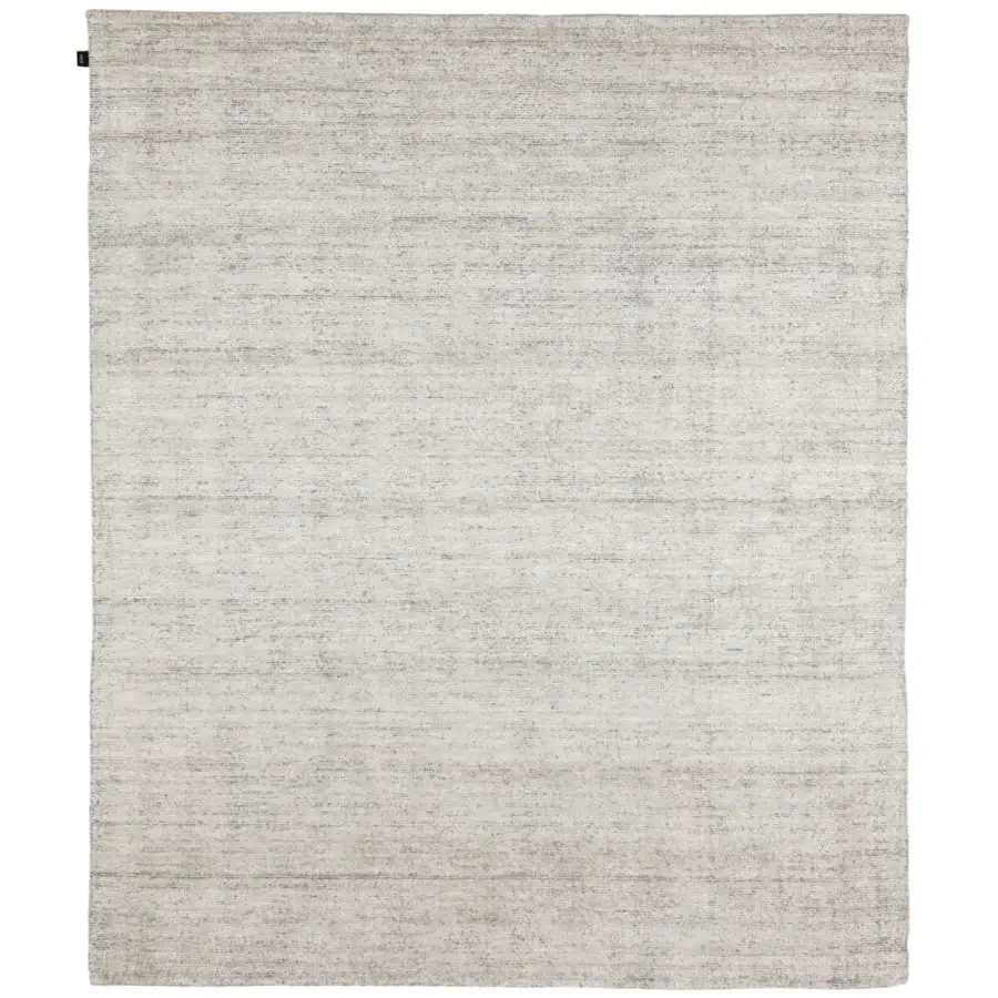 Exceptional Amini Perla rug hand-knotted with variegated cream and off-white bamboo silk and wool pile, exhibiting a refined surface