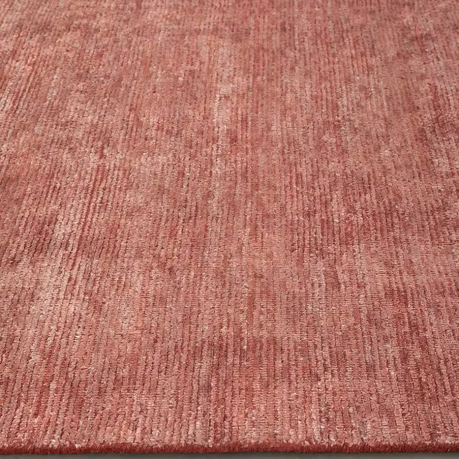 Exceptional Amini Perla rug hand-knotted with terracotta bamboo silk and wool, displaying a refined monochrome edge