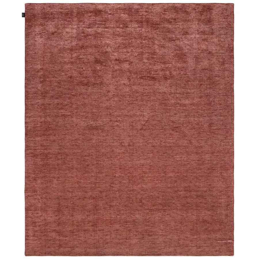 Superior Amini Perla rug hand-knotted in muted terracotta with bamboo silk and wool, displaying a hand-washed surface