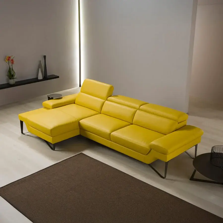 Exceptional Egoitaliano Princess reclining sectional with vibrant yellow upholstery and polished stainless steel legs