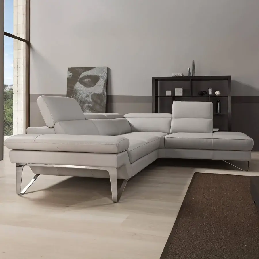 Superior Egoitaliano Princess reclining sectional in neutral gray textile crafted with polished stainless steel legs